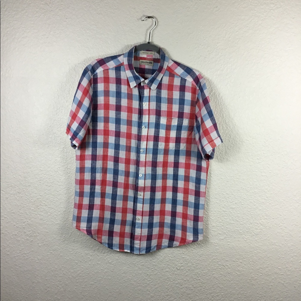 Natural Blue Man’s Shirt Size M Washable Plaid Sho…